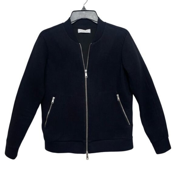 Everlane Street Fleece Bomber Jacket ScubaZip Up Pockets in Midnight Size S - Picture 2 of 11
